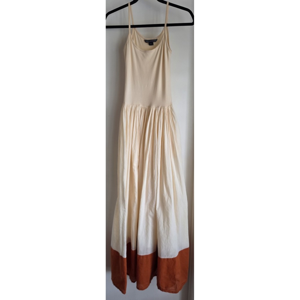 French Connection Womens Maxi Dress Size 2 Colorblock Ivory Orange Cotton